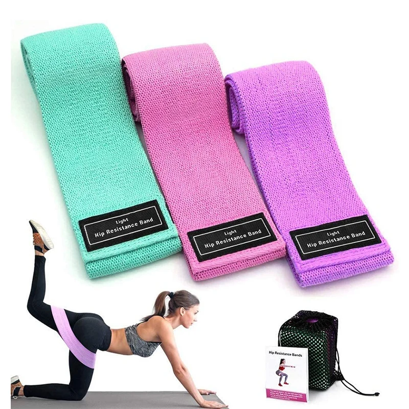 

Nylon and Elastic Anti Slip Exercise LooP Resistance Bands Set for Legs and Butt Wide Workout Bands, Purple, pink, green