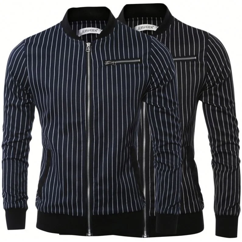 

Designer Fashion Striped Casual Stand Collar Men's Jackets, Black/navy