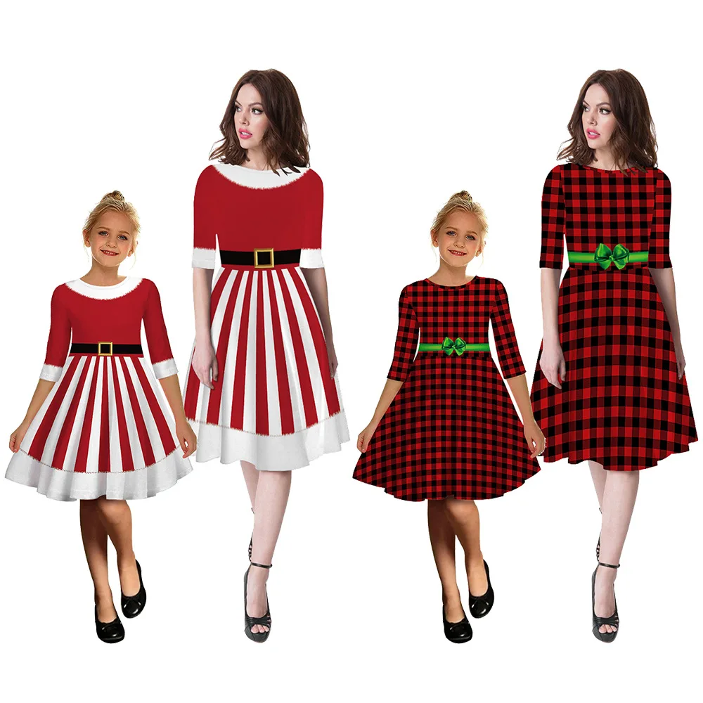 

In Stock Christmas santa OH OH christmas dress women formal mother & daughter twinning Christmas dresses for kids 2020, Customized color, many as the picture show