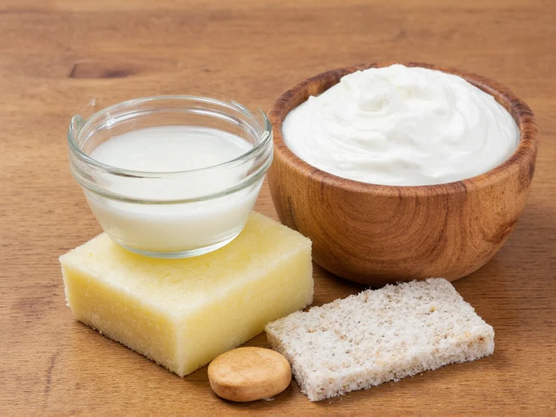 Homemade face cleanser ingredients on wooden table