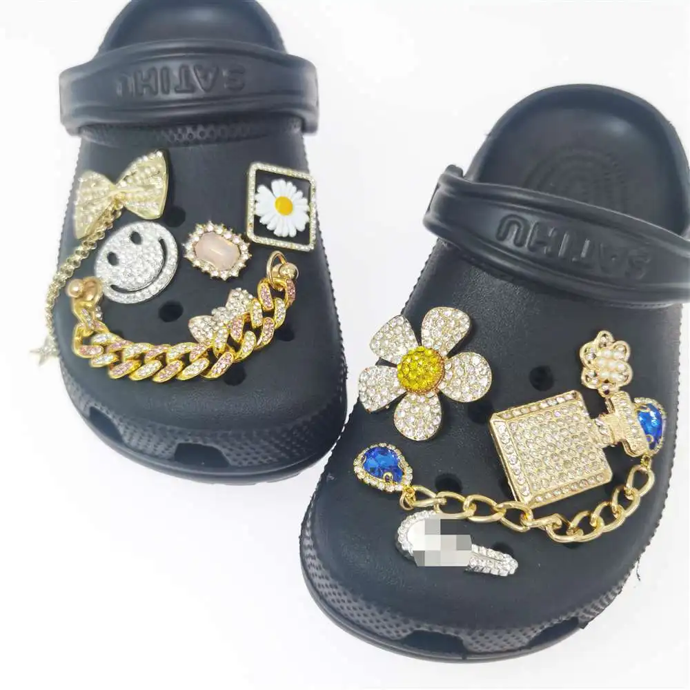 

Designer Fashion Metal Rhinestone Hip Hop Cuban Chain for Clog Shoe Decoration with Buckles