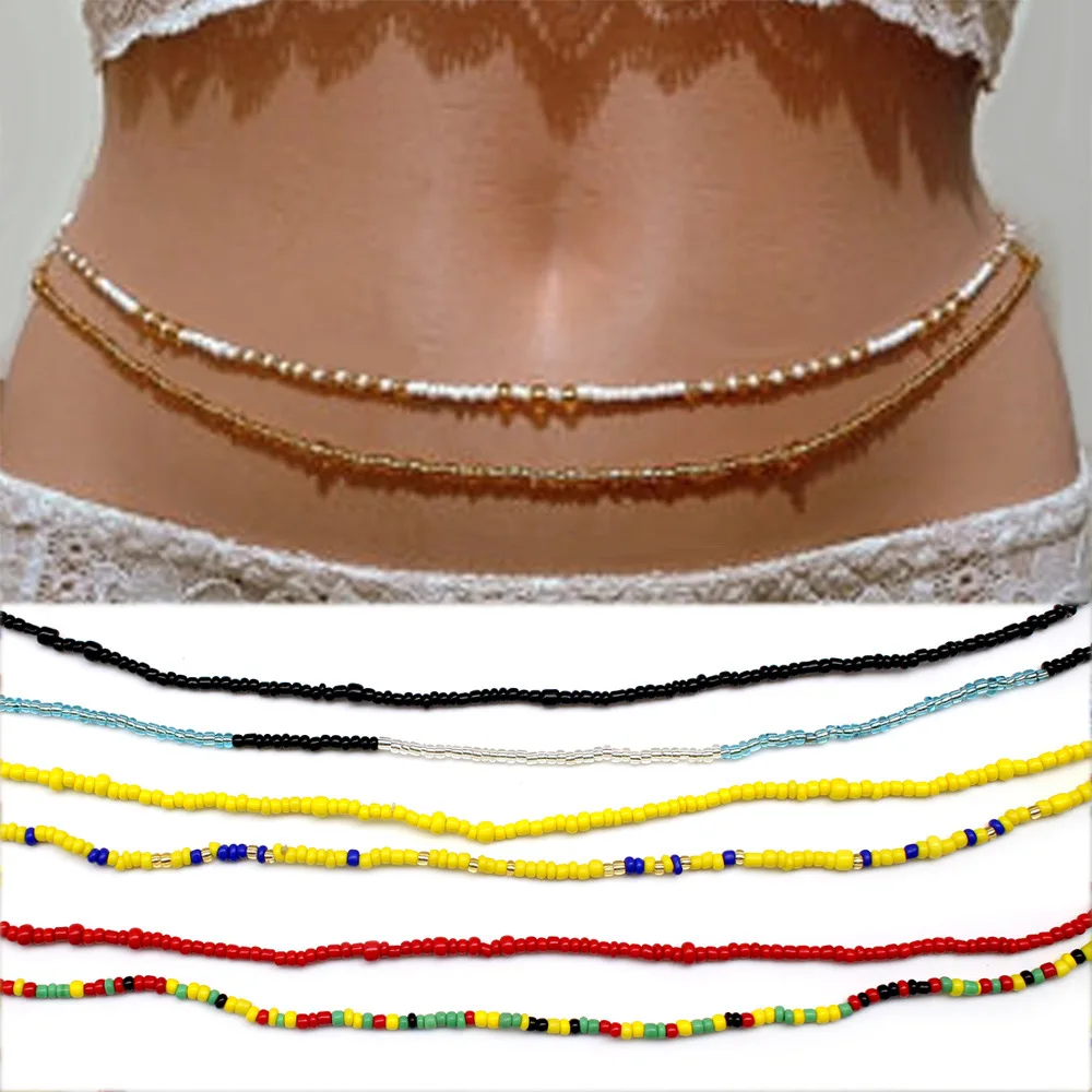 

Custom color size Fashionable rice bead colored waist chain beach belly waist bead chain women