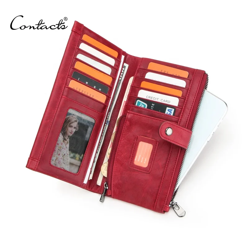 

Contacts Red genuine leather long wallet in wholesale price drop ship ladies bifold handbag with coin pocket