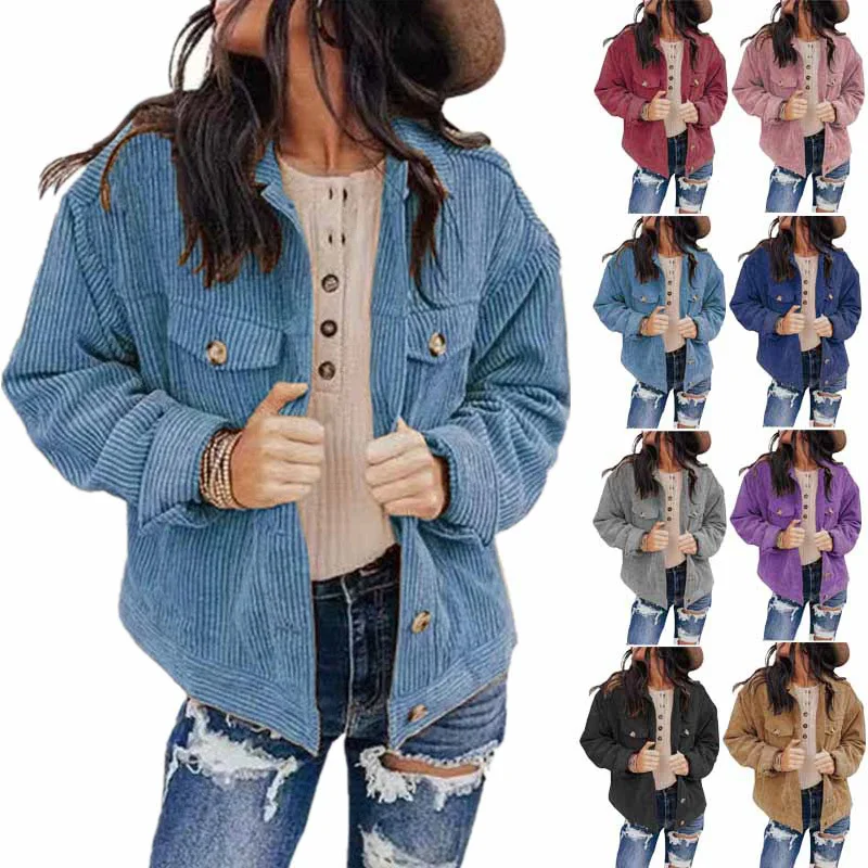 

2022 New Arrival Women Jackets Loose Corduroy Top Women's Fashion Street Wear Long Sleeve Cardigan Top Custom Jacket, Picture