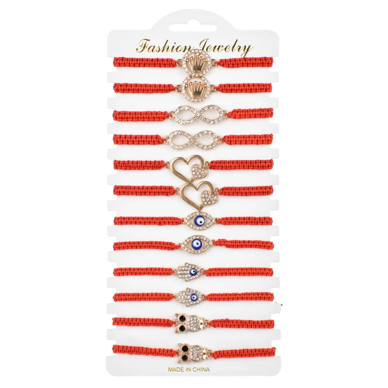 

12pcs/set Zircon Gold Filled Charms Braided Bracelet Knit Adjustable Bracelet Woven Rope Bracelet for Women Jewelry, Colorful