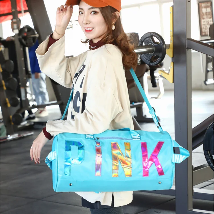 

New Arrival 2021 Trending fashion sport travelling bag with pink logo purses and handbags for women gym bag
