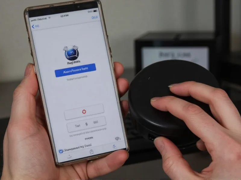 Hands testing DIY alarm system on smartphone app interface