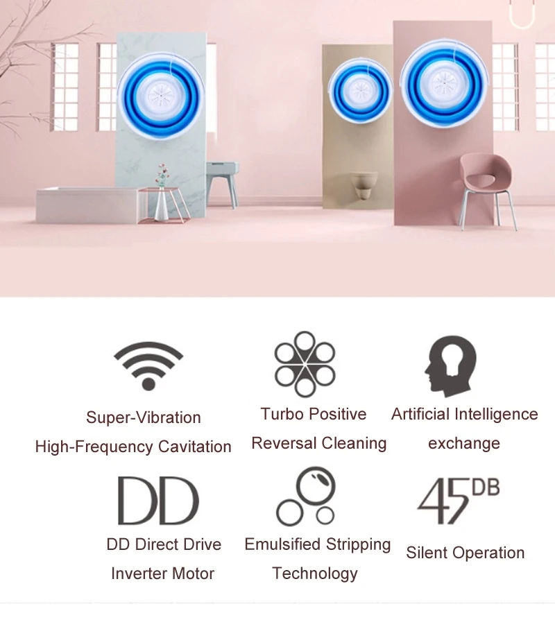 
2020 Folding Bucket Washer Mini Automatic Washing Machine For Underwear Socks 