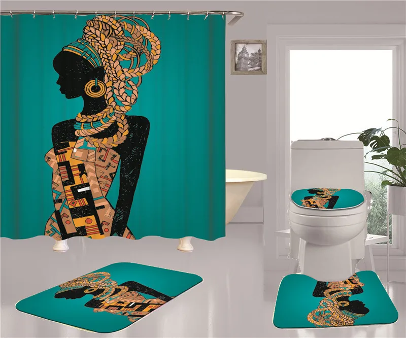 

Indian Woman Retro Style Bathroom Shower Curtain Toilet Seat Set 2020 New