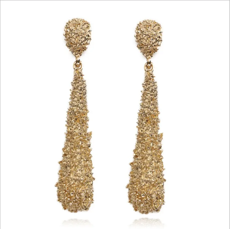 

Long water drop style exaggerated heavy metal embossed flower earrings