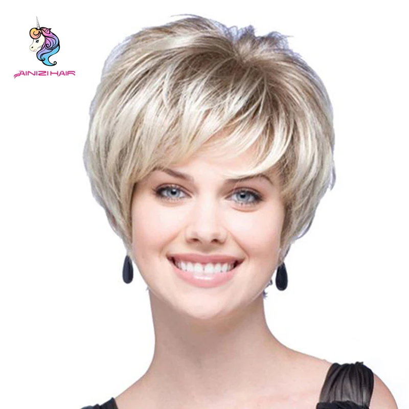 

Fashion Style Cheap Light Gold Heat Resistant Fibre Short Curly Synthetic Wigs for Women