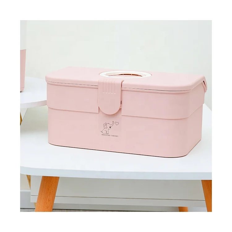 

Wholesale Custom Nordic Style First Aid Medicine Organizer Portable Single Layer Pink Plastic Medicine Storage Box