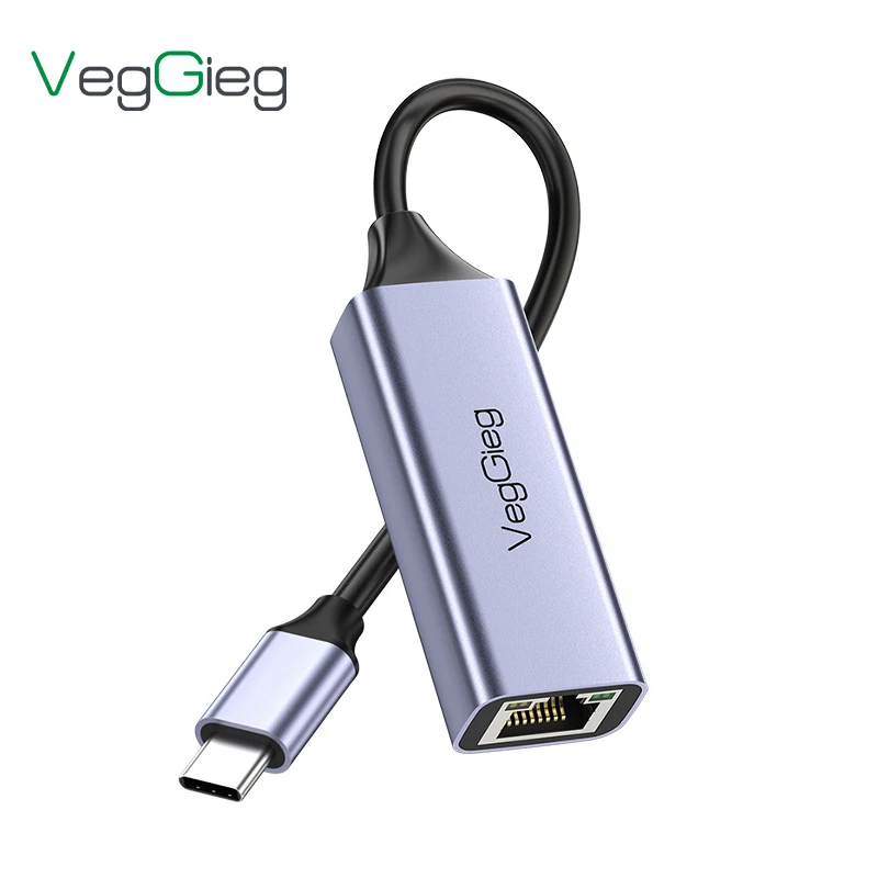 

Veggieg Type C to RJ45 Ethernet Adapter 10/100/1000Mbps Aluminum Alloy USB C 3.0 to Ethernet Lan Adapter Converter