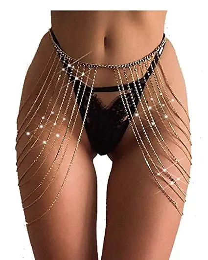 

Beach Nightclub Body Accessories Jewelry Thigh Chain Gold Rhinestone Body Chains Tassel Crystal Sexy Waist Chain for Women, Silver,gold
