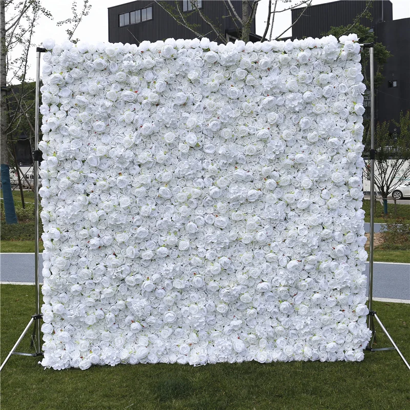 

QSLH-S0629 Fashion Wedding Decoration Backdrop Cloth Flower Wall Backdrop White Rose Flower Wall For Wedding Events Decoration