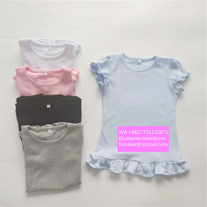

Summer girl clothes combed cotton blank tshirt embroidery solid plain short sleeve ruffle kid girls t shirt with ruffle bottoms, White,pink, baby blue,black,gray