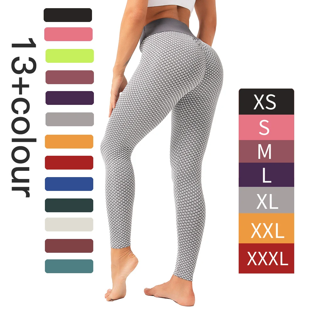 

Amazon Hot Sale Ladies High Waist Tights Yoga Pants Sport Workout Booty Honeycomb Scrunch Butt Lift Tiktok Leggings For Women