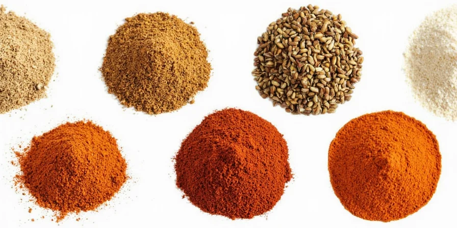 Colorful spice jars arranged on a kitchen counter