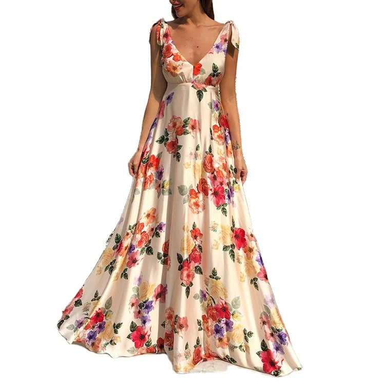 

Comfortable V-neck Beach Summer Long Dress, Picture shown