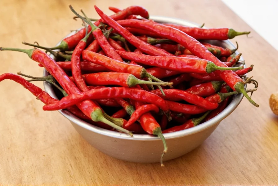 Various dried chili peppers hanging in a traditional ristra arrangement
