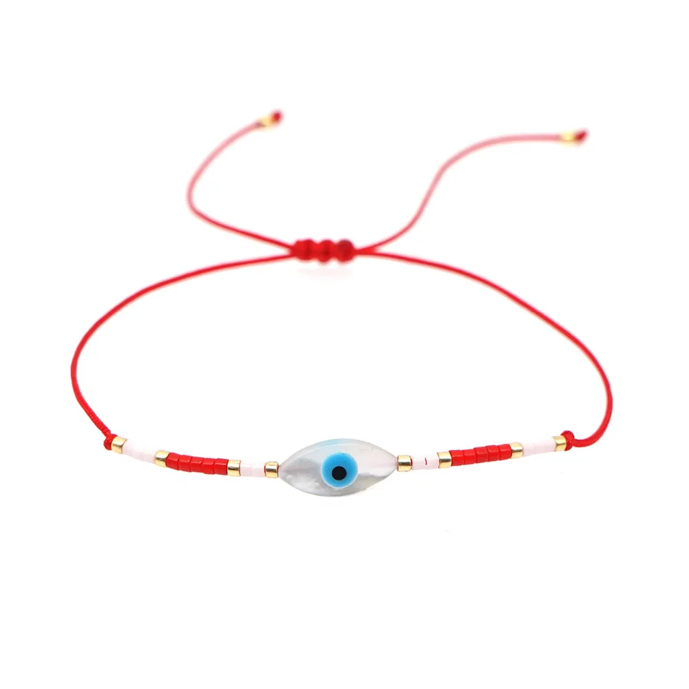 

New Design Creative Colorful MIYUKI Bead Acrylic Evil Eyes Red Blue Cotton Rope Handmade Braided Bracelet For Women, Picture