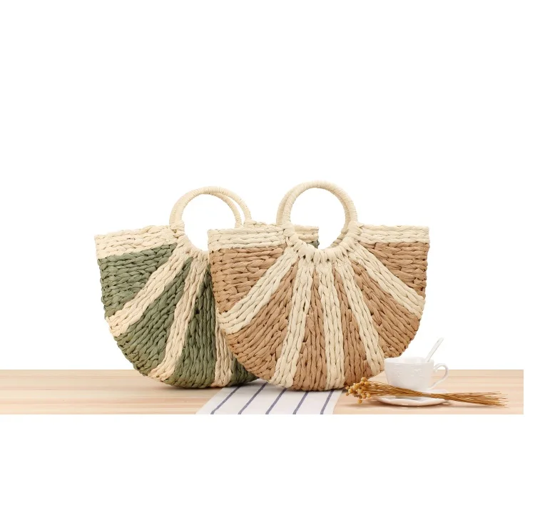 

Handmade Woven Round Women Shoulder Bag Bohemian Summer Straw Beach Handbag for Travel Shopping Female Tote Rattan Wicker Bags