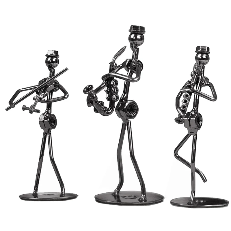 

Retro Iron Sculpture Band Instrument Figure Doll Crafts Ornaments Home Decoration Accessories Gift