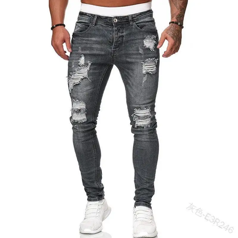 

Men's Jeans Hot Trade Large Size Slim New Trend Fashion Gradient Hole Pencil Pants Men Fashion Jeans trousers