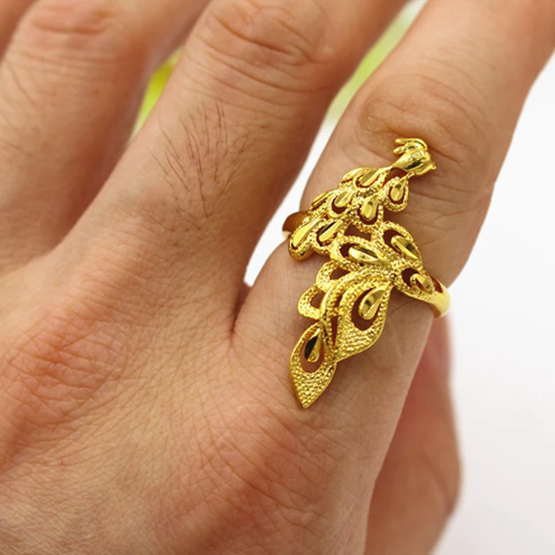 

The Color Will Not Fade For A Long Time Adjustable Euro Coins Vietnam Sand Gold Wedding Wedding Peacock And Phoenix Women'S Ring