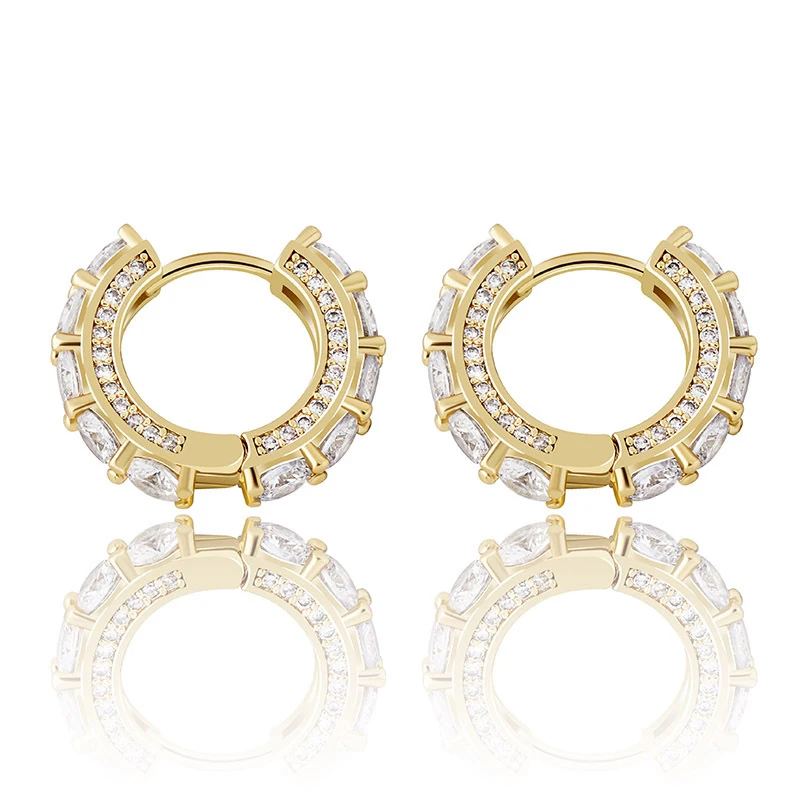 

Blues RTS Fashion real gold plating full iced out zircon round earrings, Silver,gold