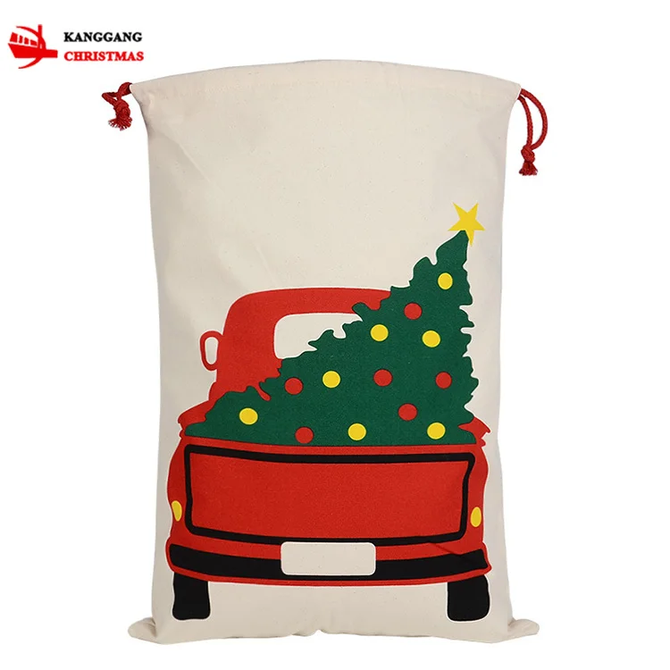 

KG Xmas In Stock Noel Navidad Natale 20 x 27 inch Canvas Material Colored Printed Christmas Sack Large Santa Sack Bag For Kids