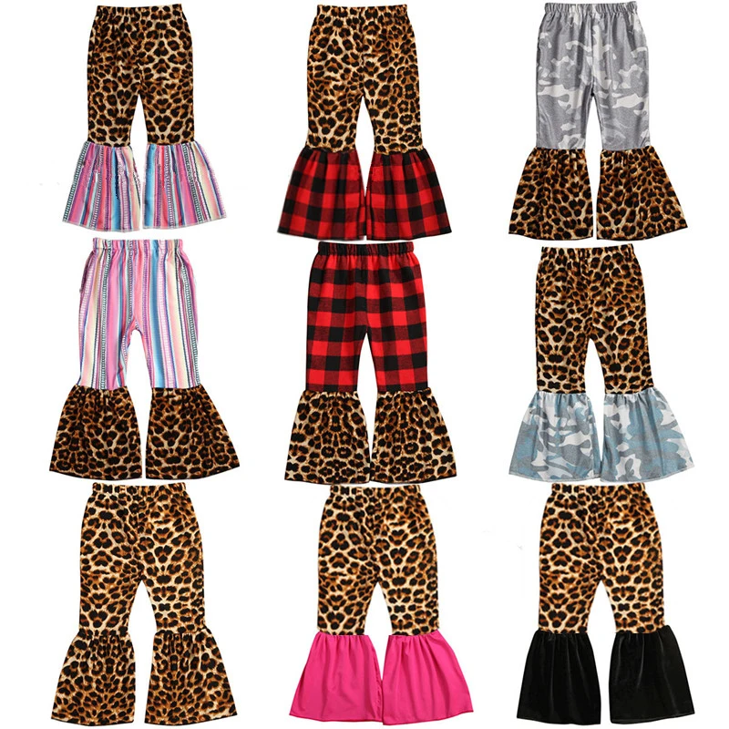 

9 Colors Infant Kids Baby Girl Pants Clothes Leopard Plaids Flares Leggings Pants Ruffle Trousers Outfit 1-6Y