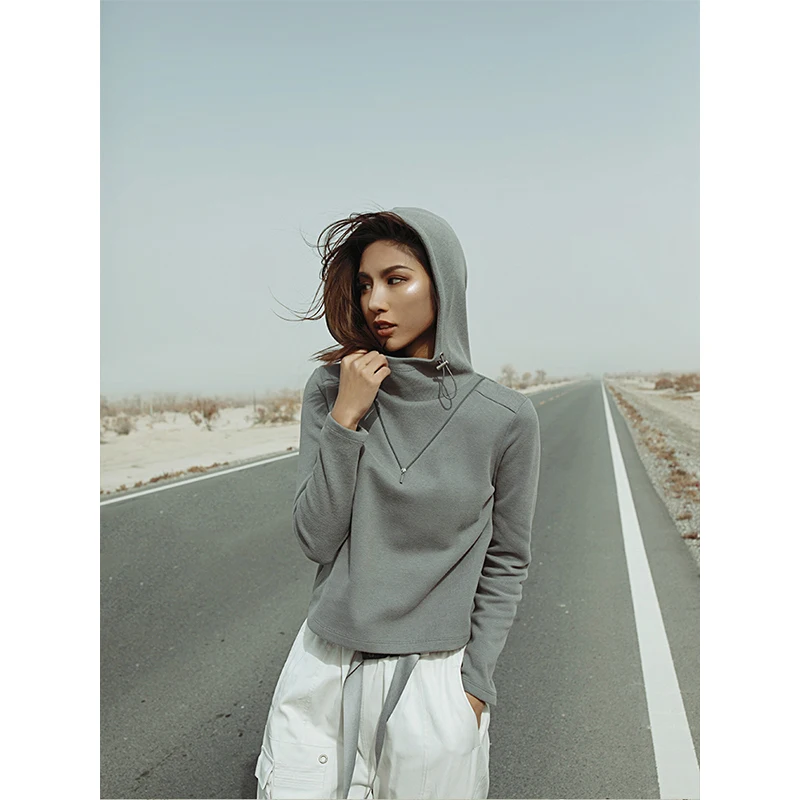 

Wholesale custom logo 100%cotton women fashion hoodies women elastic casual hoodies