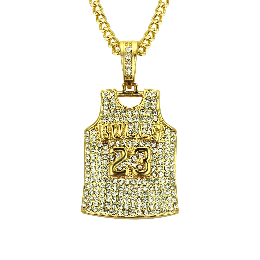 

Michael Jordan Basketball Hiphop Gold/Silver Men Crystal Number 23 Jersey Sport Shirt Pendant Jewelry Necklace For Man