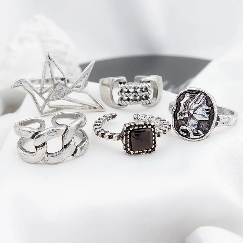 

Ding yi New style silver personality old style fashion ring women retro alloy geometric ring