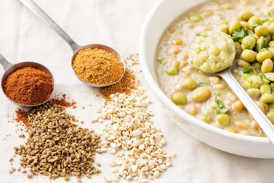 Bowl of steaming split pea soup with herbs