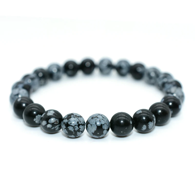 

Trade Insurance 4/6/8/10/12mm High Grade Natural Snowflake Obsidian Alabaster Bracelet, Picture shows