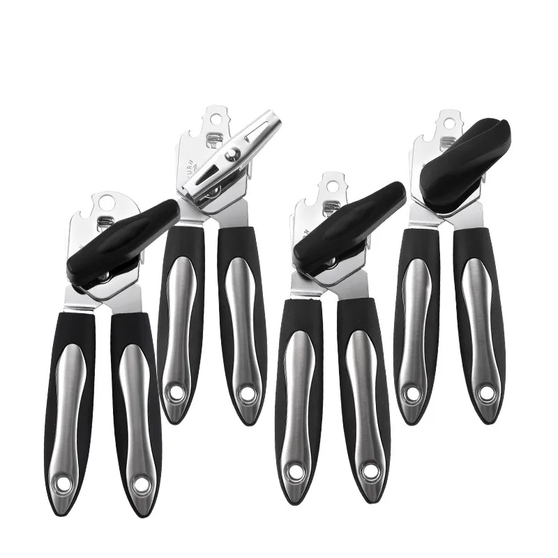 

Multi function different design 3 in 1 stainless steel can opener with TPR steel handle, Black