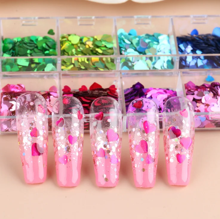

Heart Shapes Nail Art Glitter Sequins Stickers for Nail Decoration, Colorful