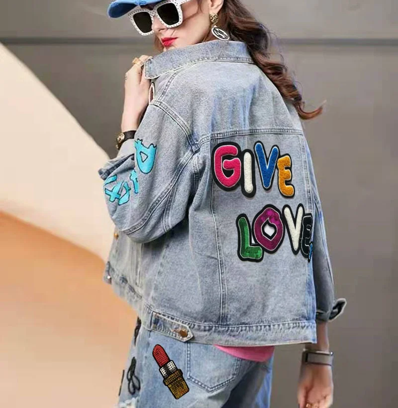 

Fashion Funny Design Color Multi- Letters Chenille Sequin Computer Embroidery Patch Sew On Bag, Pantone color