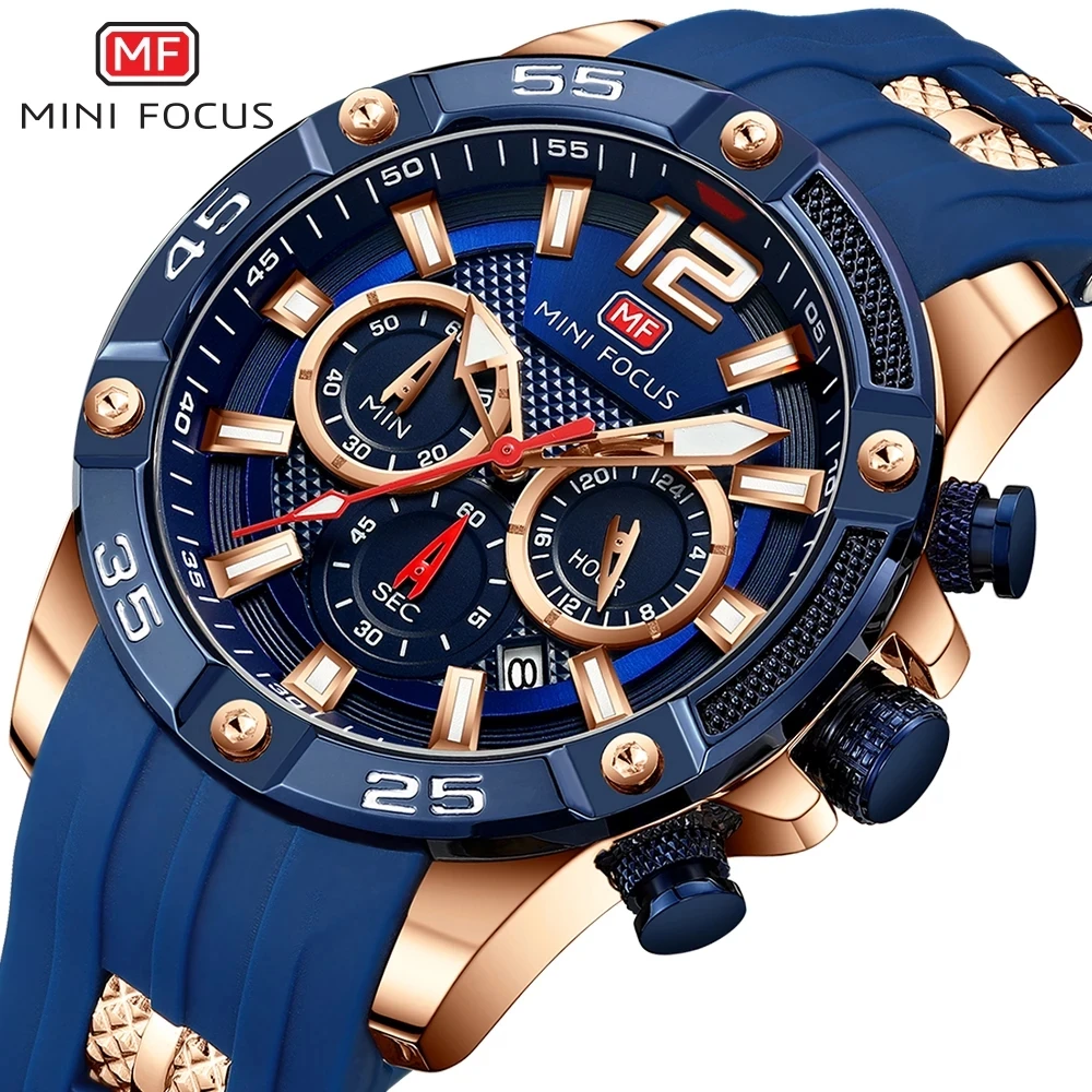 MINI FOCUS Chronograph Watch Luxury Analog Quartz Sport Men Watches Mens Silicone Band Waterproof Fashion Wristwatch Man 0349
