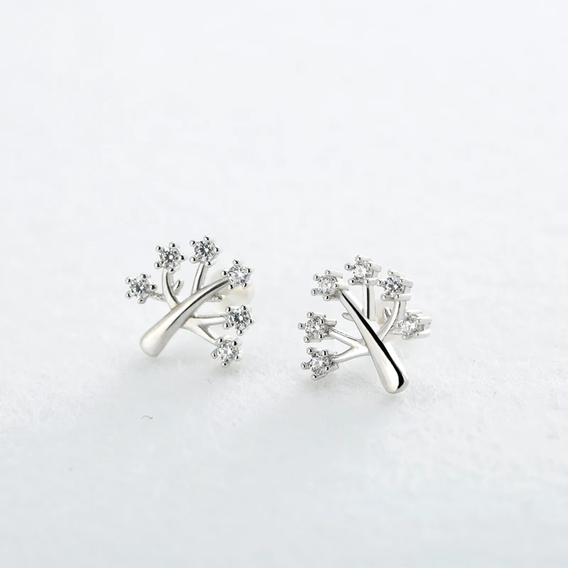 Korean Version 925 Sterling Silver Fashion Earrings Zircon Personality  tree Female Stud Earring 2021 Trend Jewelry