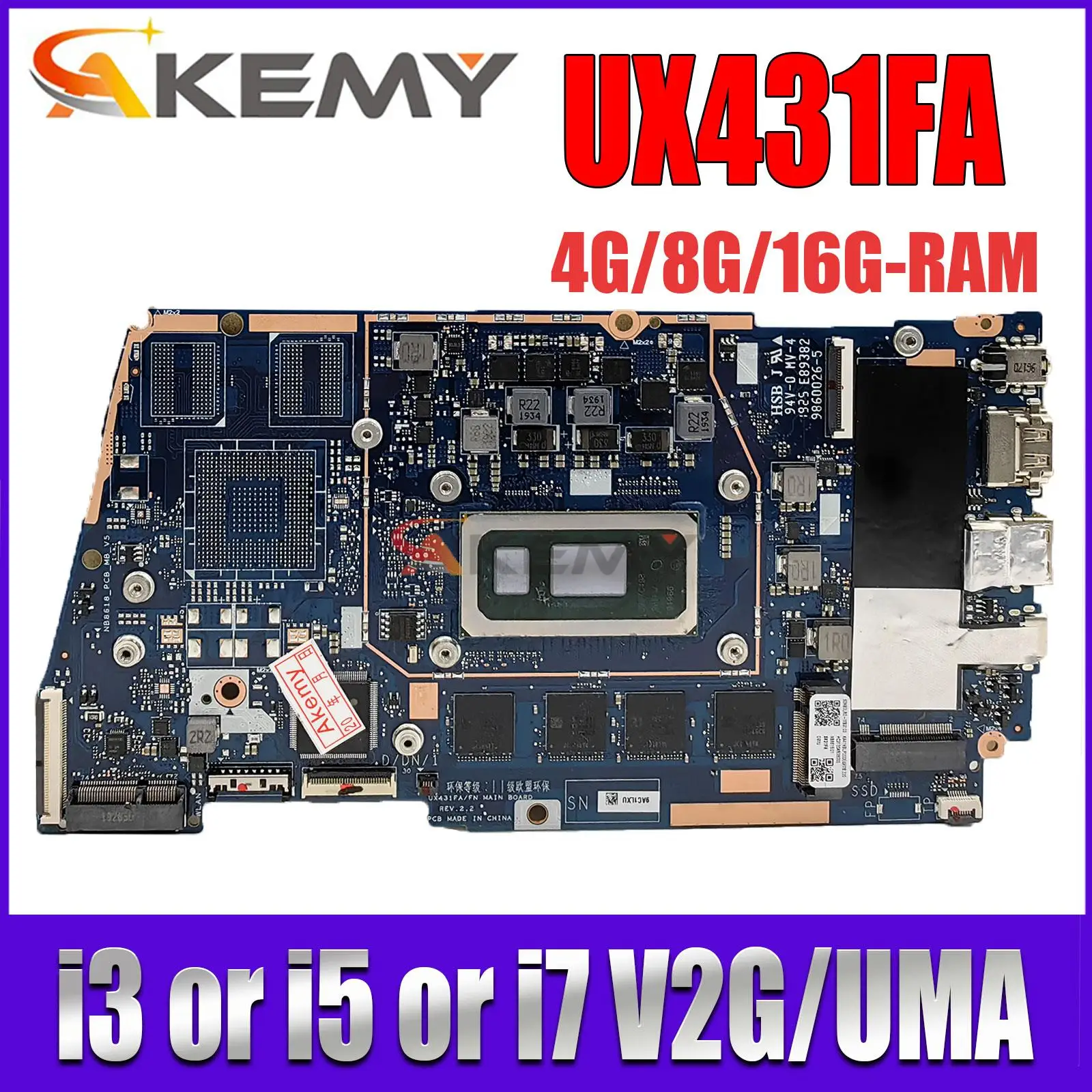 

UX431FA/FN Mainboard UX431FL UX431FLC UX431FAC UX431FN UX431F X431FA Laptop Motherboard I3 I5 I7 8th/10th 4G/8G16G-RAM V2G/UMA