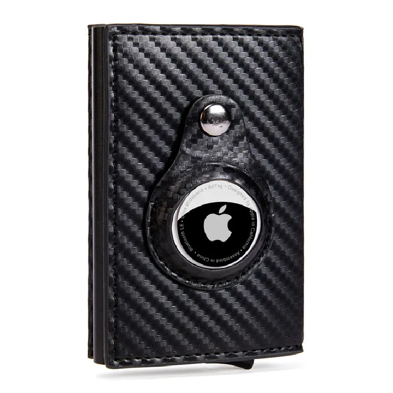 

Black Leather And carbon Fiber Minimalist Anti-Lost Slim Leather card holder carbon Fiber AirTag Wallet