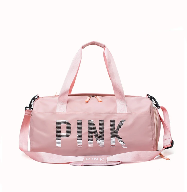 

Ladies Black Travel Bag Pink Sequins Shoulder Bag Women Handbag Ladies Weekend Portable Duffel Bag Waterproof, Customized color