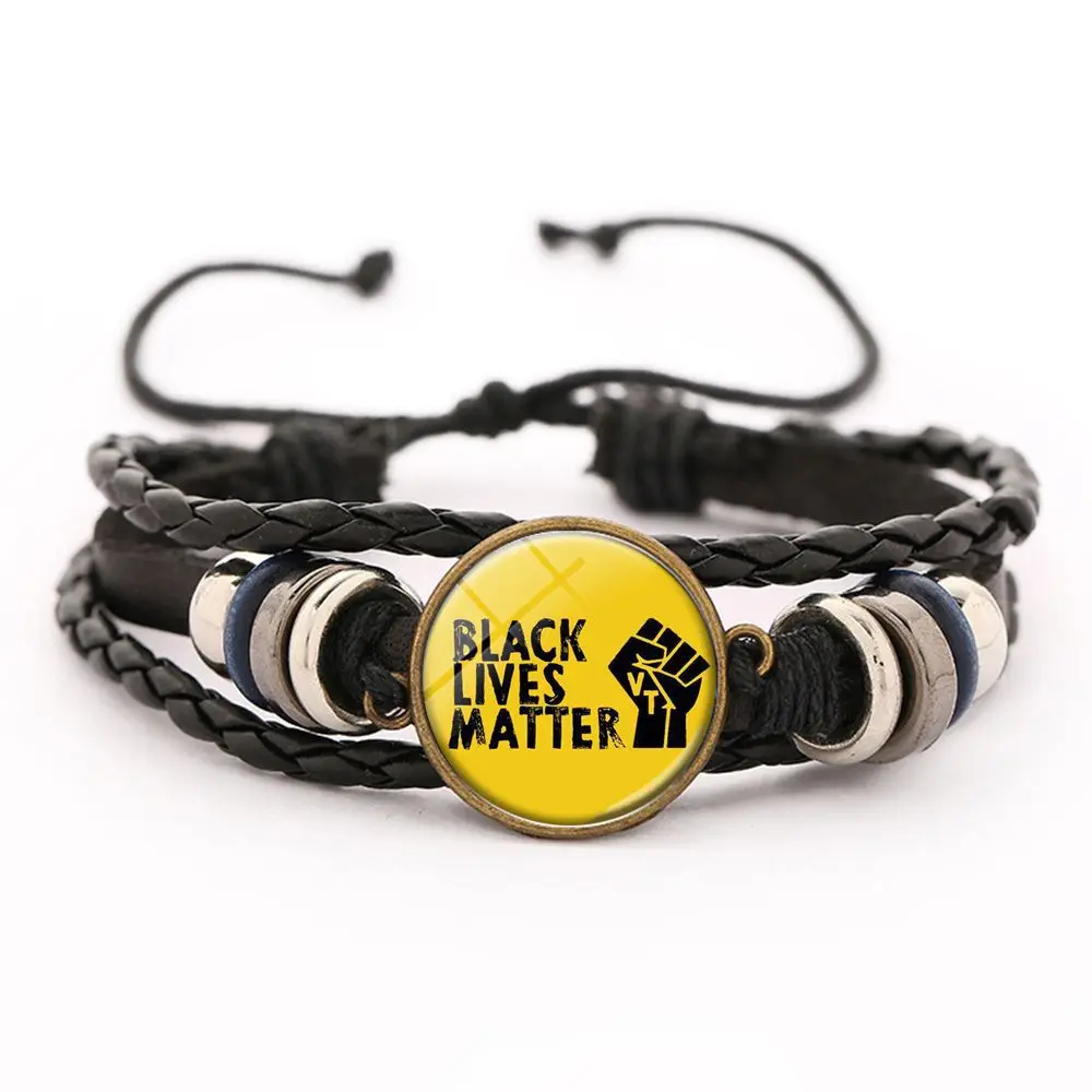 

Amazon Hot Sale I CAN'T BREATHE Black Lives Matter PU Bracelet Braided Wire Hand Bracelet