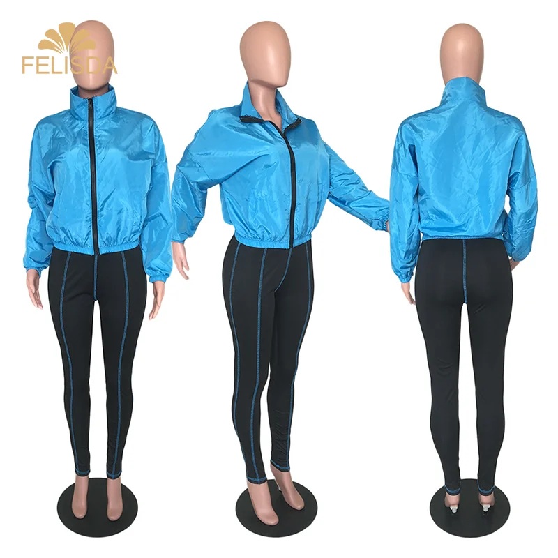 

New Fashion Women's Clothes Casual Solid Color Pockets 2 Piece Suit Set Autumn Two Piece Set Women Clothing With Zippers