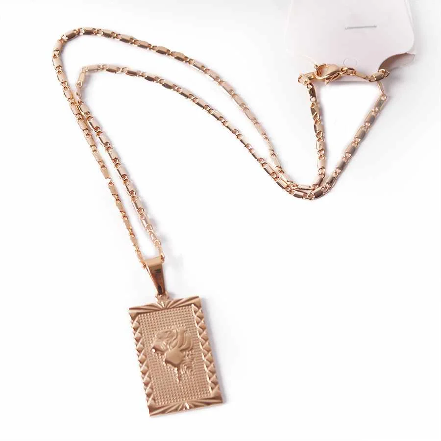 

Fashion square Rose Pendant Gold Plain Chain Necklace jewelry for women, Gold/silver/black