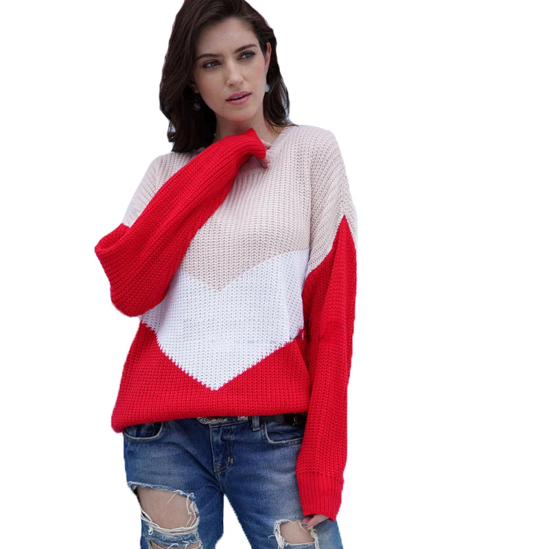 

new fashion lady oversize striped top contrast color sweater jumper women crew neck knitwear pullover mujer winter