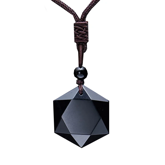 

Natural Obsidian Hexameron Pendant Women Men Talismans HYSD16, Black